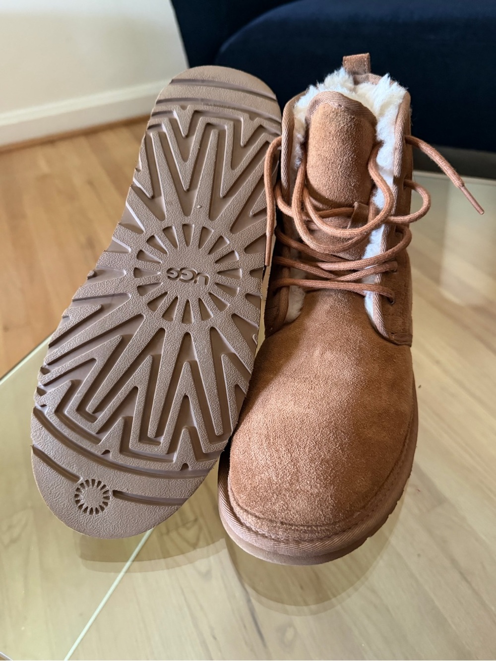UGG Chestnut Suede Lace-Up Shearling Ankle Boots
